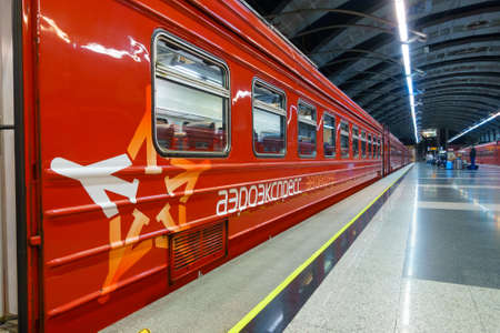 Moscow, Russia - September 19: Passengers board the train Aeroexpress at Vnukovo stationのeditorial素材