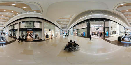 Moscow, Russia - November 4, 2016: People visit large Columbus mall at weekend. 360 vr panoramicのeditorial素材