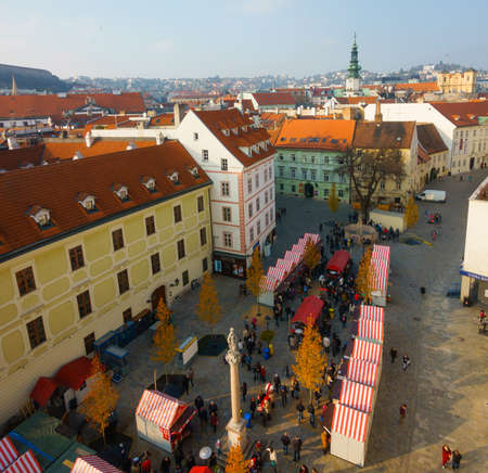 Bratislava, Slovakia - November 26, 2016: Christmas fair top view from city hall tower at day timeのeditorial素材