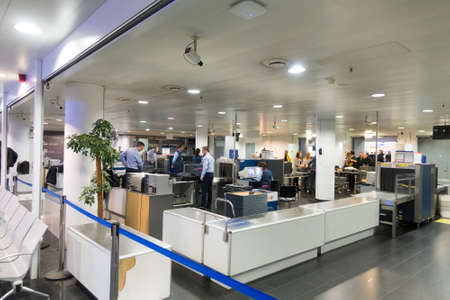 Moscow, Russia - November 25, 2016: Passengers pass security checks at Domodedovo airportのeditorial素材