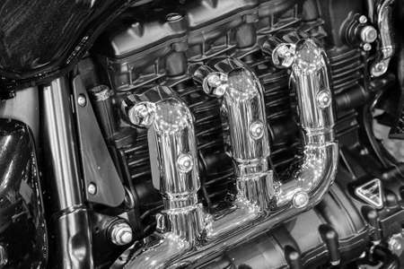 Chrome motorcycle engine as backgroundの写真素材