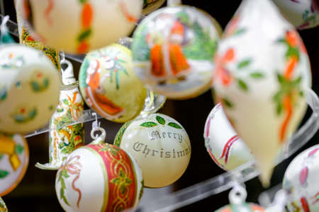 Christmas balls for sale at the fairの写真素材