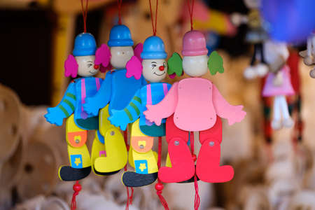 Toy clowns on sale at the Christmas marketの写真素材