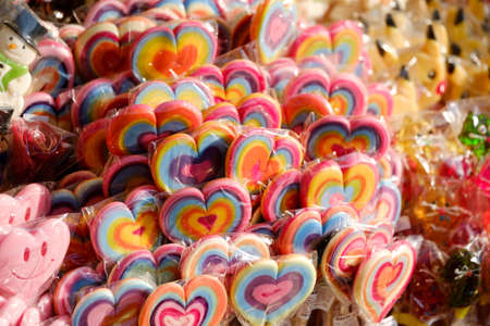 Lollipops in the shop at Christmas marketの写真素材