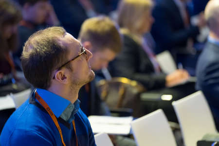 Moscow, Russia - March 3, 2017: People attend Inspace Forum 2017 in Tekhnopolis congress hallのeditorial素材