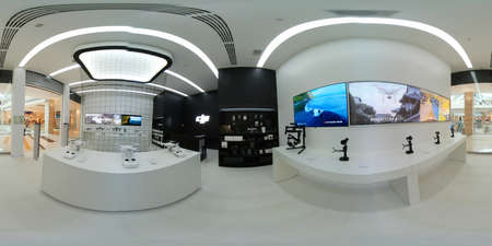 Moscow, Russia - April 5, 2017: 360 degree panorama of DJI Authorized Store interior in Metropolis Mallのeditorial素材