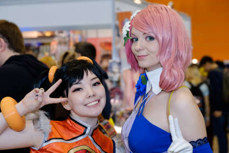 Moscow, Russia - April 23, 2017: People attend the Hinode Power Japan festival dedicated to Japanese culture, video games, comics, anime, manga, cosplayのeditorial素材