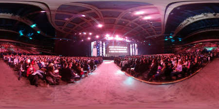 Moscow, Russia - April 7, 2017: People attend business conference in congress hall. 360 vr panoramaのeditorial素材
