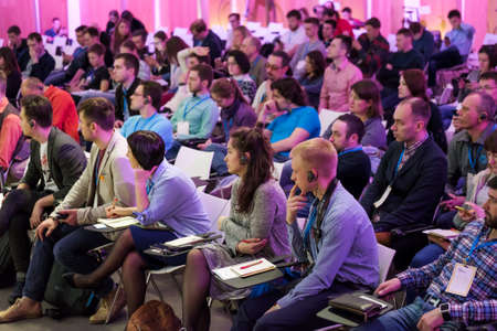 Moscow, Russia - April 15, 2017:  People attend Velocongress at Tekhnopolis Hallのeditorial素材