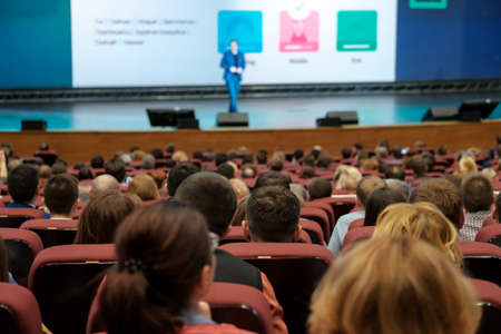 Audience listens to the speech of the lecturer in the conference hallの写真素材