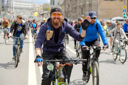 Moscow, Russia - May 28, 2017: Many cyclists participate in bicycle parade around the city centreのeditorial素材