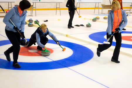 Svetlogorsk, Russia - August 5, 2017: Team members play in curling during IX international Medexpert Curling Cupのeditorial素材
