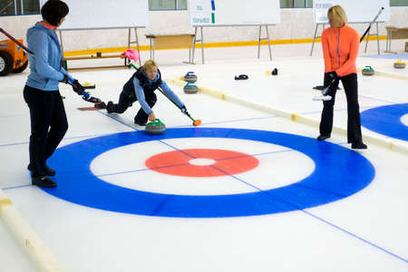Svetlogorsk, Russia - August 5, 2017: Team members play in curling during IX international Medexpert...