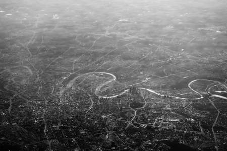 Moscow city aerial view black and white panorama