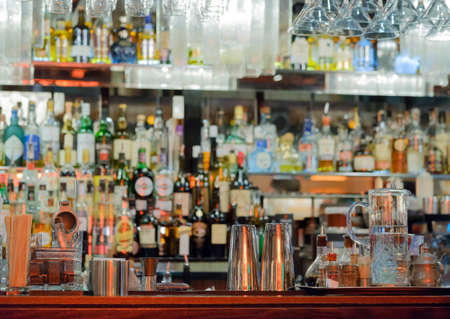 Interior of a bar with different bottlesの写真素材