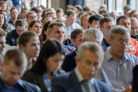 Moscow, Russia - September 22, 2017: Audience listens to the lecturer at the conference hallのeditorial素材