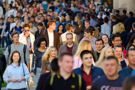 Moscow, Russia - September 9, 2017: Crowd of people walking on the street.のeditorial素材