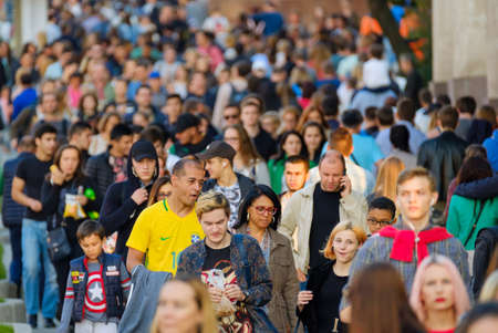 Moscow, Russia - September 9, 2017: Crowd of people walking on the street.のeditorial素材