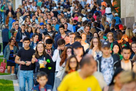 Moscow, Russia - September 9, 2017: Crowd of people walking on the street.のeditorial素材