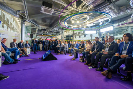 Skolokovo, Russia - October 16, 2017: People attend Open Innovations 2017 forum in new building Skolkovo Technopark.のeditorial素材