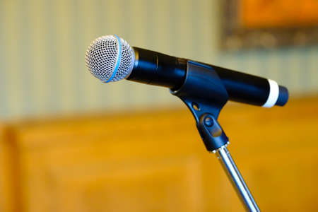 Microphone close up at the conference hallの写真素材