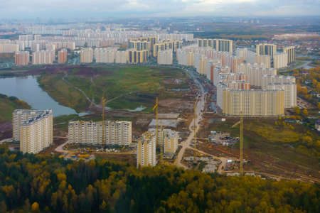 Aerial view of multi storey district in the cityの写真素材