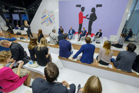 Skolokovo, Russia - October 16, 2017: People attend Open Innovations 2017 forum in new building Skolkovo Technopark.のeditorial素材