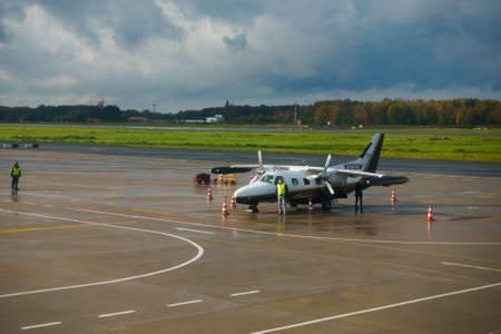 Kaliningrad, Russia - October 12, 2017: Private small airplane at the airport Khrabrovoのeditorial素材