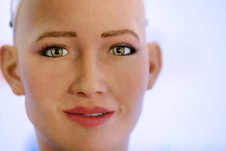 Moscow, Russia - October 1, 2017: Sophia humanoid robot at Open Innovations Conference at Skolokovo...
