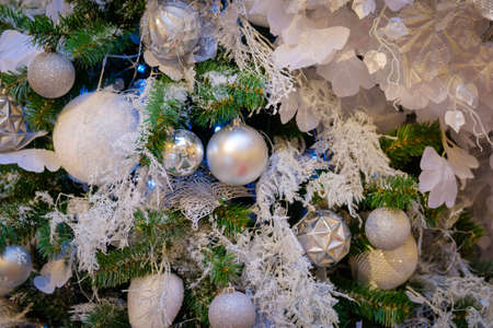 Christmas tree decorations macro backgroundの写真素材
