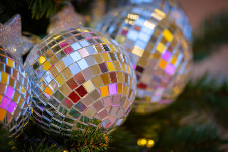 Christmas tree decorations macro backgroundの写真素材