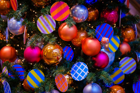 Christmas tree decorations macro backgroundの写真素材