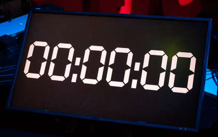 Digital led screen with countdown, all zerosの写真素材