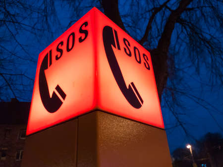 Emergency call stand on the street of the cityの写真素材