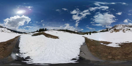 Beautiful Switzerland mountains landscape at April. 360 vr