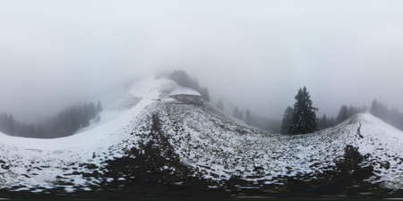 Snowfall in winter Switzerland alps, 360 vr panorama