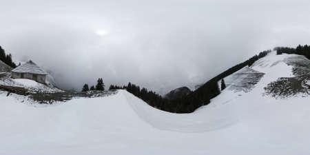 Snowfall in winter Switzerland alps, 360 vr panorama