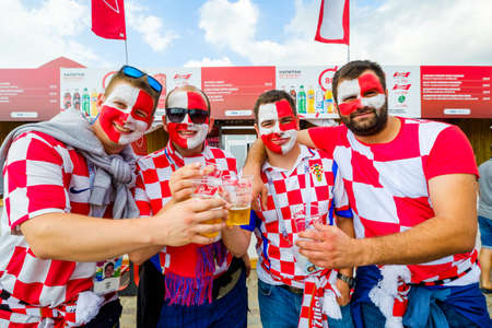Kaliningrad - Russia, June 16, 2018: Football fans support teams on the streets of the city on the day of the match between Croatia and Nigeriaのeditorial素材