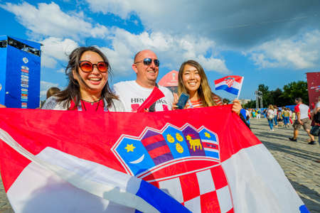 Kaliningrad - Russia, June 16, 2018: Football fans support teams on the streets of the city on the day of the match between Croatia and Nigeriaのeditorial素材