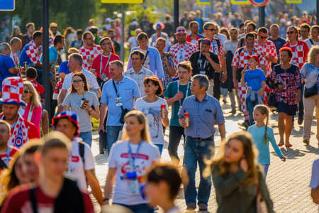 Kaliningrad - Russia, June 16, 2018: Football fans support teams on the streets of the city on the day of the match between Croatia and Nigeriaのeditorial素材