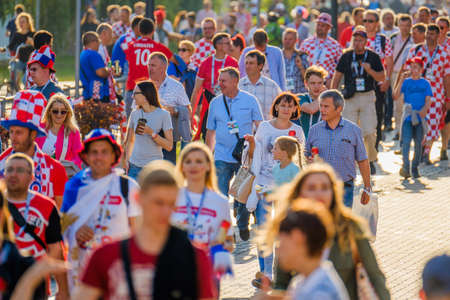 Kaliningrad - Russia, June 16, 2018: Football fans support teams on the streets of the city on the day of the match between Croatia and Nigeriaのeditorial素材