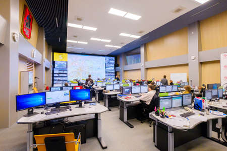 Moscow, Russia - February 9, 2018: Operators work in road traffic control center