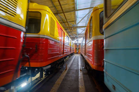 Moscow, Russia - April 15, 2018: Subway train metro depot Krasnaya presnya interior