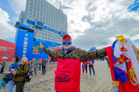 Kaliningrad - Russia, May 22, 2018: Football fans attend stadion Kaliningrad before match between...