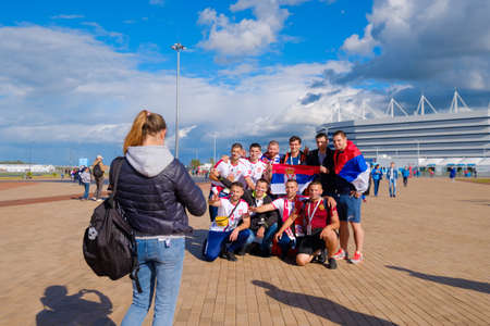 Kaliningrad - Russia, May 22, 2018: Football fans attend stadion Kaliningrad before match between Serbia and Switzerlandのeditorial素材