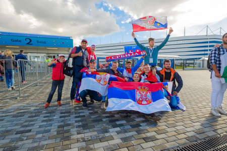 Kaliningrad - Russia, May 22, 2018: Football fans attend stadion Kaliningrad before match between Serbia and Switzerlandのeditorial素材