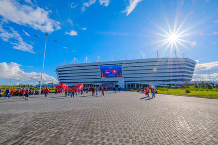 Kaliningrad - Russia, May 22, 2018: Football fans attend stadion Kaliningrad before match between Serbia and Switzerlandのeditorial素材