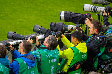 Kaliningrad - Russia, June 22, 2018: Football photographers on the match between Serbia and Switzerlandのeditorial素材
