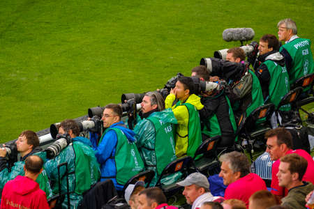 Kaliningrad - Russia, June 22, 2018: Football photographers on the match between Serbia and Switzerlandのeditorial素材