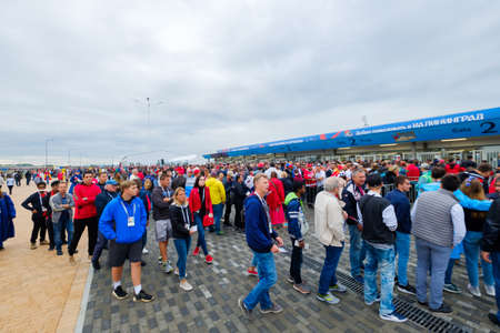 Kaliningrad - Russia, May 25, 2018: Football fans attend stadion Kaliningrad before match between Spain and Maroccoのeditorial素材